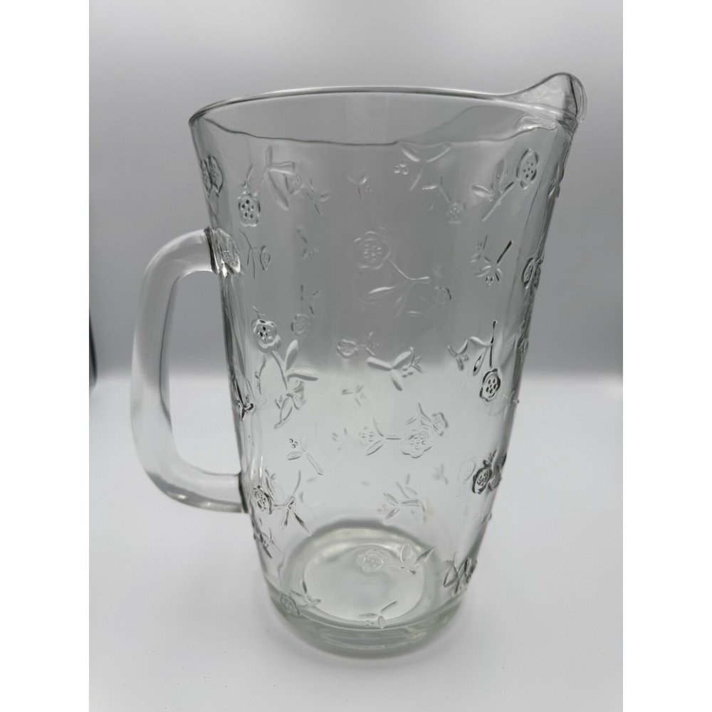 Anchor Hocking Savannah Clear Glass Embossed Roses Flowers Water Pitcher - Picture 4 of 6